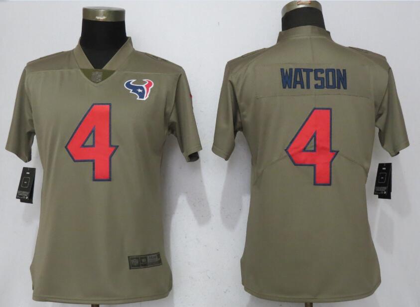 Women Houston Texans #4 Watson Nike Olive Salute To Service Limited NFL Jerseys->->Women Jersey